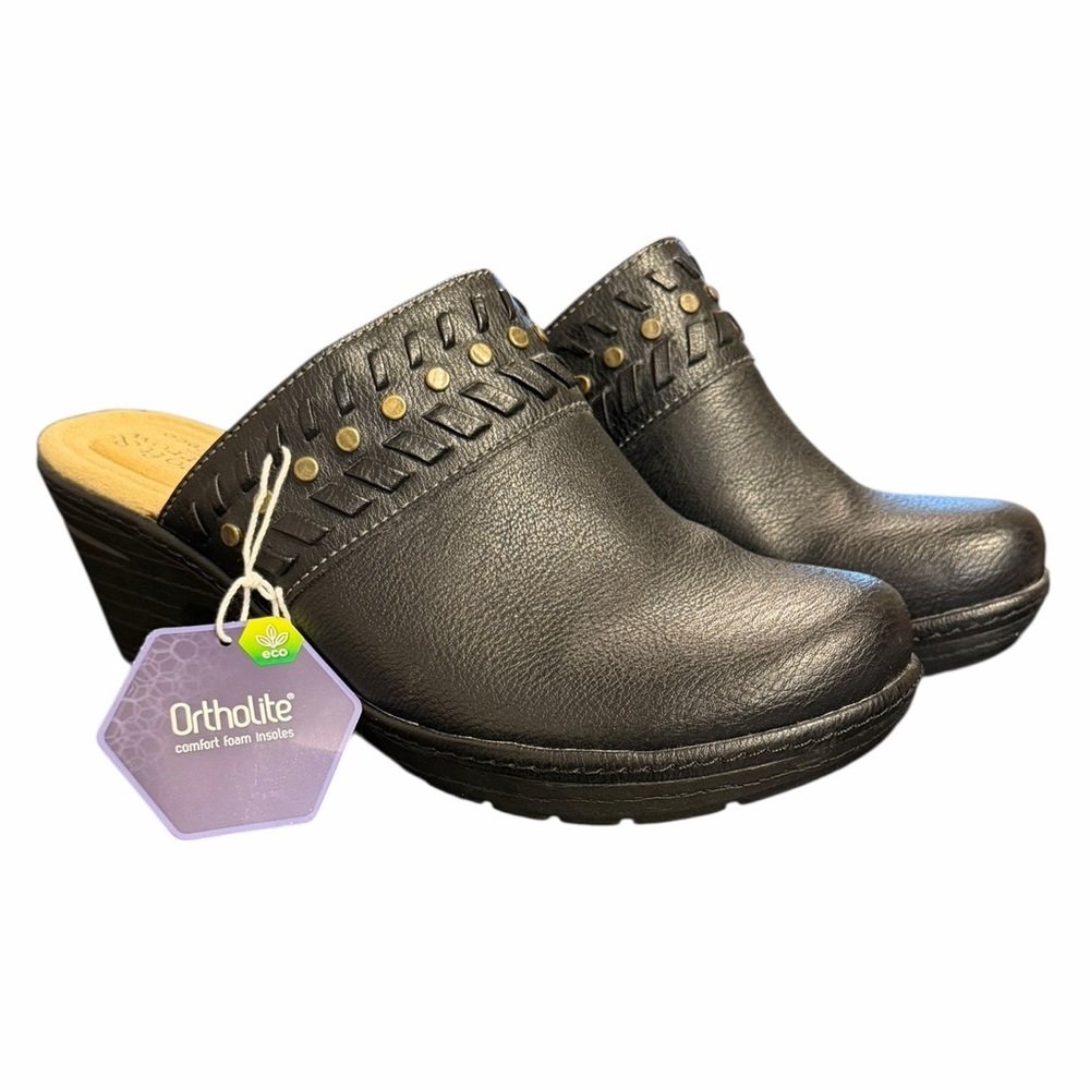 Croft and Barrow Ortholite Comfort Mules Armory Black Brass Studs Woven NWT Sz 9